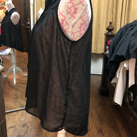 Black polyester button down see through shirt. - Picture 3 of 6